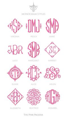 the monogram styles are available in many different colors and font options for each letter