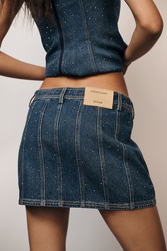 The Significant Other Juno Skirt, a denim piece made from woven diamante fabric, features a panelled micro mini silhouette. | Juno Denim Mini Skirt by Significant Other in Blue, Women's, Size: 10, Cotton at Anthropologie Pink Denim Skirt, Patchwork Denim Skirt, Micro Miniskirt, Denim Patchwork, Micro Mini, Significant Other, Denim Mini, Denim Mini Skirt, Juno