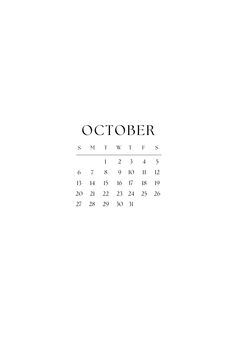 a calendar with the word october in black and white on it's front page