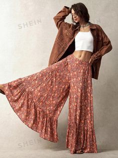 Bohemian Rayon Pants With Floral Print, Bohemian Flare Bottoms For Spring, Bohemian Stretch Bottoms For Spring, Bohemian Fitted Wide Leg Spring Pants, Bohemian Wide Leg Pants With Pockets For Spring, Spring Bohemian Wide Leg Pants With Pockets, Flowy Ankle-length Bottoms For Spring, Bohemian Stretch Harem Pants For Spring, Bohemian Flare Pants For Summer