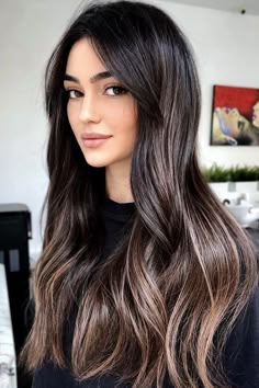 Rambut Brunette, Bombshell Hair, Black Hair Balayage, Real Hair Wigs, Black Hair With Highlights, Brunette Balayage Hair, Brown Hair Balayage, Long Dark Hair, Balayage Brunette