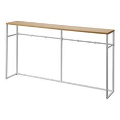 a white metal and wood console table