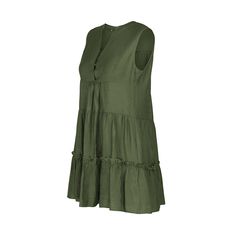 Army Green V Neck Ruffle Detail Sleeveless Mini Dress V-neck Sleeveless Dress With Ruffles For Day Out, Casual Ruffle Sleeveless Dress For Vacation, Chic Green Sleeveless Dress With Ruffles, Sleeveless Summer Ruffle Dress For Day Out, Summer Sleeveless Ruffle Dress For Day Out, Casual Sleeveless Ruffle Dress, Casual Sleeveless Ruffle Dress For Spring, Sleeveless Ruffle Dress With Ruffle Hem For Day Out, Sleeveless Dress With Ruffle Hem For Day Out