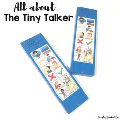 two blue children's toys with the words all about the tiny talker