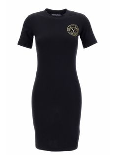 Versace Jeans Couture Dress Bodycon Dress For Night Out With Crew Neck, Chic Crew Neck Dresses For Night Out, Chic Fitted Mini Dress With Crew Neck, Spring Crew Neck Dress For Night Out, Elegant Crew Neck Mini Dress For Summer, Elegant Summer Mini Dress With Crew Neck, Crew Neck Dresses For Night Out, Fitted Crew Neck Midi Dress For Summer, Elegant Fitted Mini Dress With Crew Neck