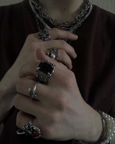 Emo Rings, Grunge Guy, Grunge Ring, Guy Jewelry, Hands With Rings, Goth Ring, Cool Rings For Men, Grunge Accessories, Edgy Jewelry