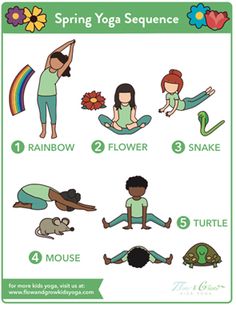 a poster with instructions on how to practice yoga for kids and adults in the spring