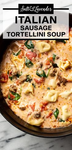 a pot of soup with text overlay that reads italian sausage tortellini soup Italian Sausage Tortellini, Italian Sausage Tortellini Soup, Sausage Tortellini Soup, Crockpot Soup, Italian Chicken Sausage, Sausage Tortellini, Italian Sausage Soup, Italian Sausage Recipes, Tortellini Recipes