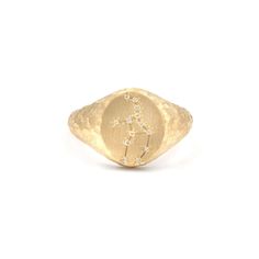 Celestial Signet Ring - Virgo | Pinky Rings Yellow Gold Si Clarity Rings, Celestial Style Rings With Diamond Accents, Celestial Engraved Yellow Gold Ring, Celestial Yellow Gold Engraved Ring For Gift, Yellow Gold Celestial Engraved Ring As Gift, Celestial Engraved Yellow Gold Ring Gift, Celestial Style Oval Diamond Promise Ring, Symbolic Yellow Gold Rings With Diamond Accents, Formal Celestial Rings With Rose Cut Diamonds