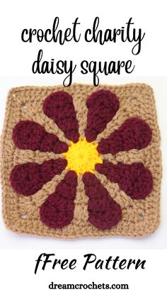 crochet granny daisy square with text overlay that says, free pattern for the flower