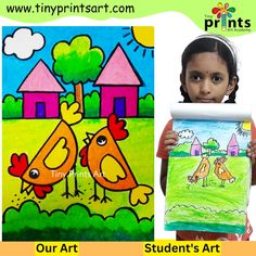 Roosters Scenery Drawing For Kids, Easy Drawing/Art Ideas For, Online Drawing Classes India Drawing Art Ideas, Happy Parents, Easy Drawings For Kids