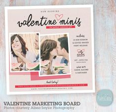 a valentine's day photo card with two photos and the words, valentine minis