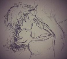 a drawing of two people kissing each other