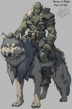 a drawing of a man riding on the back of a wolf