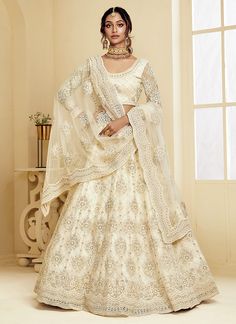 Creme White Pearl Embroidered Wedding Lehenga Choli White Lehenga Choli, Blouse Lehenga, Off White Designer, Lehenga Choli Designs, Designer Bridal Lehenga Choli, White Lehenga, Sabyasachi Lehenga, Designer Bridal Lehenga, Lehenga Wedding