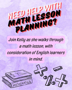 a pink poster with the words need help with math lesson planning? and an image of books