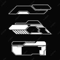 three white lines on black background, each with an abstract design in the shape of a rectangle