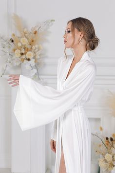 Wedding robe for bride  Long silk robe!   Kimono robe!  Bridesmaid robes! Long Bridal Robe! Bride robe for wedding day! White bridal robe for wedding day! Shower party robe! Wedding kimono robe for wedding day! White bridal robe ! Bridesmaid robes bridal party robes! Long Brida Robe is made of high-qualiry silk satin.  Beautiful dressing gown with a train on the floor! When you have one of the most important wedding day in your life, everything should be perfect! You probably planned every minut Bridal Kimono Robe, Robe For Bride, Long Silk Robe, White Bridal Robe, Long Bridal Robe, Silk Bridal Robe, Bridal Dressing Gown, Silk Bridesmaid Robes, Long Silk Kimono