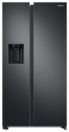 a black refrigerator freezer sitting next to each other