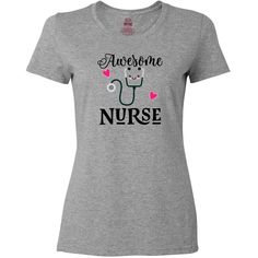 an awesome nurse t - shirt with the words'awesome nurse'in black and pink