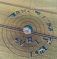 an aerial view of a crop circle with the word farm written in it