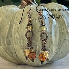 “Summer Haze” - Dangle Earrings Hand Created - Once Again Designs By Vicki Lynn Limited Edition Fun Earrings That Feature Beads In Warm Golden Yellow And Coppery Orange Tones Of Late Summer And Early Fall. This Pair: - Repurposed And Vintage Glass Beads. - New Czech Glass Flower Beads. - New Metal Findings And Bead Caps. - Tierracast Niobium Hypoallergenic French Hook Ear Wires With Copper Bead. - Length: Just Under 2-1/2” From Top Of Ear Wire To Longest Bead Drop. - Packaged In A Handmade Draws Bead Cap Earrings, Tube Bead Earrings, Fall Beaded Earrings, Czech Beads Jewelry, Beading Earrings, Summer Haze, Handmade Bead Jewellery, Earrings Handmade Boho, Autumn Earrings