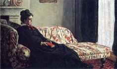 a painting of a woman sitting on a couch