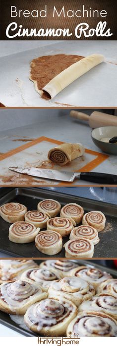 bread machine cinnamon rolls are being made on a baking sheet and ready to be baked