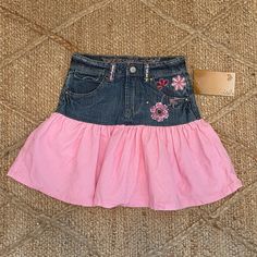 Nwt Blue Jean Denim Skirt With Soft Pink Corduroy And Cute Embroidery And Sequins. Super Adorable!! It Has An Adjustable Waistband Inside. Size 6x Girls Denim Skirts, Blue Jean Skirt, Multicolor Skirt, Pink Corduroy, Denim Jean Skirt, Embellished Denim, Cute Embroidery, Sewing Class, Distressed Denim Jeans