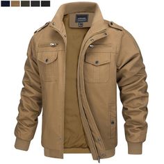 Top Rated Men's Military Cargo Combat Cotton Work Coats Tactical Army Pilot Bomber Jacket, Womens Coats Jackets Khaki Outerwear With Stand Collar And Pockets, Stand Collar Outerwear With Pockets For Outdoor Activities, Outdoor Stand Collar Outerwear With Pockets, Outdoor Outerwear With Stand Collar And Pockets, Outdoor Windbreaker With Stand Collar And Pockets, Outdoor Stand Collar Outerwear With Zipper Closure, Outdoor Stand Collar Outerwear With Zipper, Khaki Cotton Outerwear With Zipper Closure, Outdoor Activities Outerwear With Stand Collar And Zipper