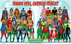 a group of superheros standing next to each other with the words thank you, george free