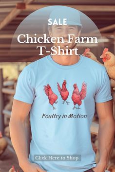 This delightful t-shirt showcases a playful graphic of three adorable red chickens dancing in a whimsical watercolor clip art style, adding a touch of liveliness to your wardrobe.