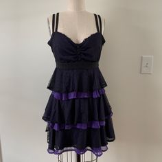 Great Condition, Fits Xs /S Lavender Tiered Party Dress, Purple Fitted Tiered Dress, Gothic Purple Party Dress, Purple Gothic Party Dress, Purple Fitted Tiered Mini Dress, Fitted Purple Tiered Mini Dress, Purple Gothic Dresses With Ruffles, Gothic Fitted Purple Dress, Purple Tiered Mini Dress With Ruffles