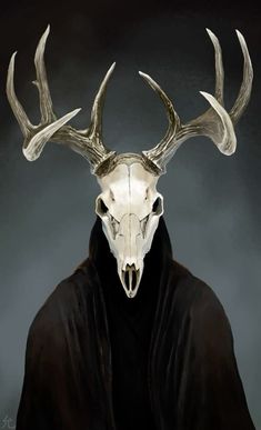 a painting of a deer skull with antlers on it's head and cape