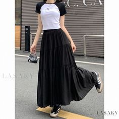 Lasaky - Chic Design Panel Midi Skirt with Long Flowy Hem Wraparound Skirt, Flowy Maxi Skirt, Design Skirt, Maxi Dress Designs, Long Sleeve Evening Gowns, Dress With Pleats, Plus Size Bodycon, Long Sleeve Evening Dresses, Skirt For Women