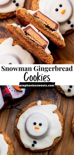 an image of snowman gingerbread cookies with frosting on top and in the middle