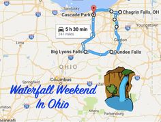 a map with the words waterfall weekend in ohio