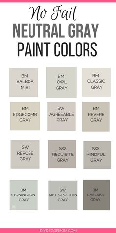 neutral gray paint colors with text overlay that says no fail neutral gray paint colors