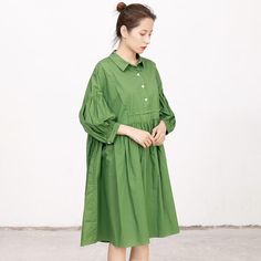 Item Code: 1334567567464Item Type：women dressMain Material: cottonCollar type: polo collarClothing placket: pulloverPattern: plainStyle: casualShape: LooseSleeve: long sleevesWaist: loosePopular elements: pleated, buttonSeason: spring, autumnColor: greenCombination forms:single pieceSize：free size One Size Fit M(Fit for EU38-40,US8-10,UK12-14,AU12-14,NZ12-14)Length: 96.00 cm/ 37.80 "Bust: 112.00 cm/ 44.09 "Sleeve length: 52.00 cm/ 20.47 "Cuff: 24.00 cm/ 9.45 "Hem: looseWaist: 112.00 cm/ 44.09 " The model height:5'4"/164cm,weight:94.8lb/43kgbust:79cm,waist:60cm,hips:84cm PS:1.The measurement is measured by hands,there will be 1 cm-3cm in error,hope you can understand.2.The product is taken in the bright light,there may be a little different in the color of the kind, please consult with the Free Size, Dress First, Casual Dress, Shirt Dress, Sleeve Length, Long Sleeve, Color