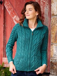 __textPinterestShare__ Irish Knit Sweaters, Irish Sweater, Vermont Country Store, Warm Cardigan, Stitch Work, Zip Cardigan, Country Store, Beautiful Sweater, Almost Perfect