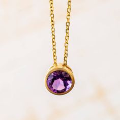 Amethyst Birthstone Necklace Celebrate February, Jewelry By Johan, Amethyst Birthstone, February Birthstone, Yellow Gold Pendants, Amethyst Pendant, February Birth Stone, Birthstone Necklace, Purple Amethyst