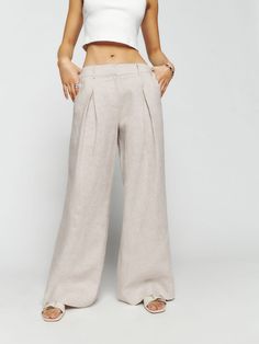 Petites Asher Linen Pant - | Reformation Senior Banquet, Low Rise Pants, Linen Pant, Wide Leg Linen Pants, High Rise Pants, Linen Skirt, Linen Trousers, High Waisted Trousers, Trouser Pants