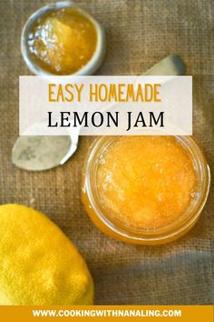 lemon jam in pot with lemon at side. Lemon Drop Jelly Recipe, Lemon Jam Recipe Canning, Lemon Jam Recipe, Lemon Jelly, Making Jam Easy Recipes, Lemon Ginger Jam, Easy Lemon Marmelade, Basic Jam Recipe, Lemon Jelly Recipe