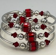 Memory Wire Jewelry, Crystal Wrap, Poughkeepsie Ny, Wire Bracelets, Red And Silver, Crafts Jewelry, Memory Wire Bracelets, Diy Crafts Jewelry, Memory Wire