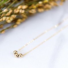 Three Beads Necklace / Sterling Silver or 14 Gold Filled / Dainty Delicate Minimalist / Layered Layering / Gifts for Her Modern Gold Jewelry With Tiny Beads, Minimalist Necklace With Round Beads, Minimalist Jewelry With Adjustable Round Bead Chain, Minimalist Jewelry With Adjustable Beaded Chain, Modern Jewelry With Tiny Beads, Minimalist 14k Gold Filled Round Bead Necklaces, Modern Everyday Jewelry With Tiny Beads, Minimalist Everyday Jewelry With Round Beads, Minimalist Round Bead Necklaces For Gifts