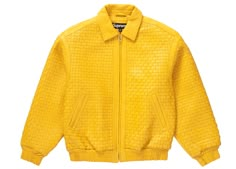 Men's Supreme Woven Leather Varsity Jacket in Yellow Varsity Leather Jacket, Old Money Casual, Clothing Branding Design, Influencer Outfit, Pieces Clothes, Leather Varsity Jackets, Dope Fits, Womens Air Jordans, Varsity Jackets