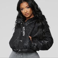 Brand New Without Tags Stolen Identity, Fashion Nova Models, Black Puffer, Fashion Nova Jeans, Black Camo, Womens Loungewear, Rompers Women, Black Print, Puffer Jacket