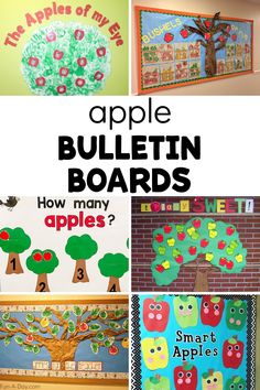 an apple bulletin board with the words, how many apples are in it? and pictures of