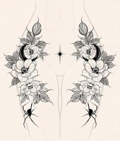 an artistic tattoo design with flowers on it