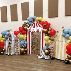 a circus themed birthday party with balloons and decorations